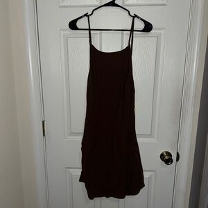 Brown Spaghetti Strap Open Back Dress - Large
